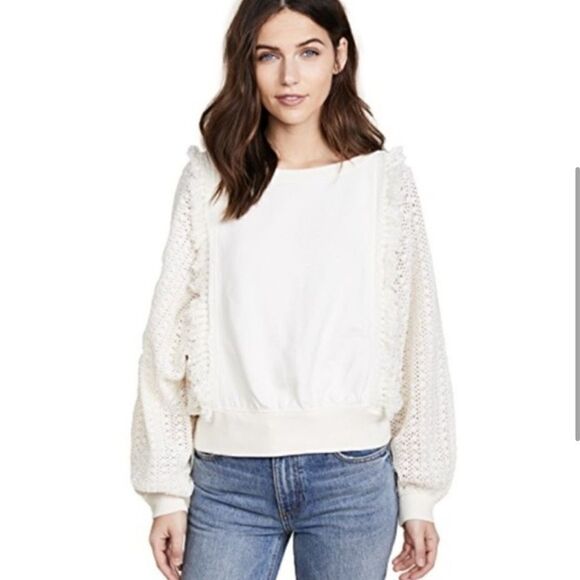 Free People Faff & Fringe Pullover Sweater Cream Crotchet - Picture 1 of 14